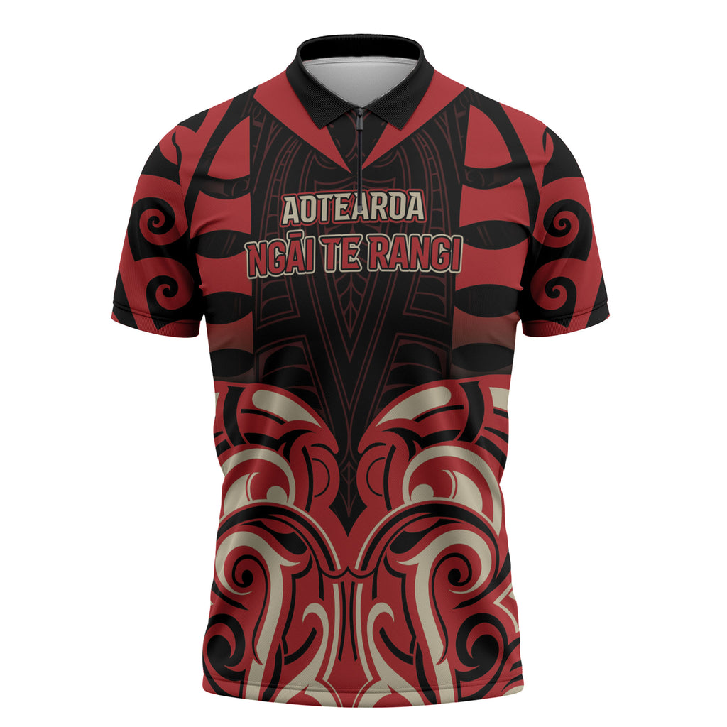 Custom Aotearoa Ngai Te Rangi Zipper Polo Shirt New Zealand Traditional Maori Pattern