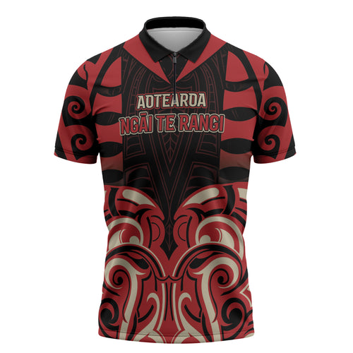 Custom Aotearoa Ngai Te Rangi Zipper Polo Shirt New Zealand Traditional Maori Pattern