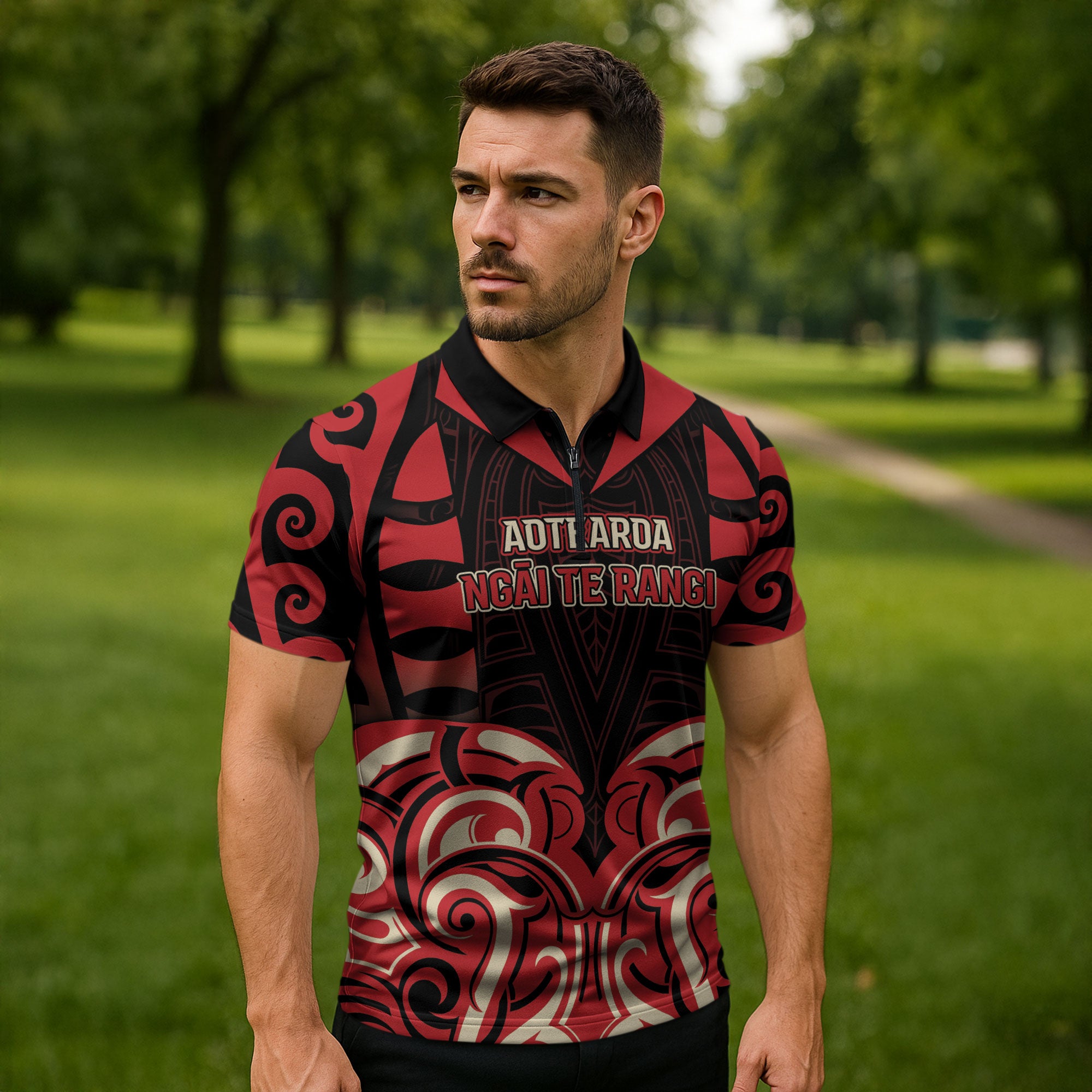 Custom Aotearoa Ngai Te Rangi Zipper Polo Shirt New Zealand Traditional Maori Pattern
