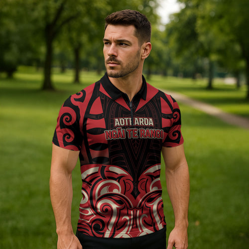 Custom Aotearoa Ngai Te Rangi Zipper Polo Shirt New Zealand Traditional Maori Pattern