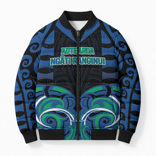 Custom Aotearoa Ngati Ranginui Bomber Puffer Jacket New Zealand Traditional Maori Pattern