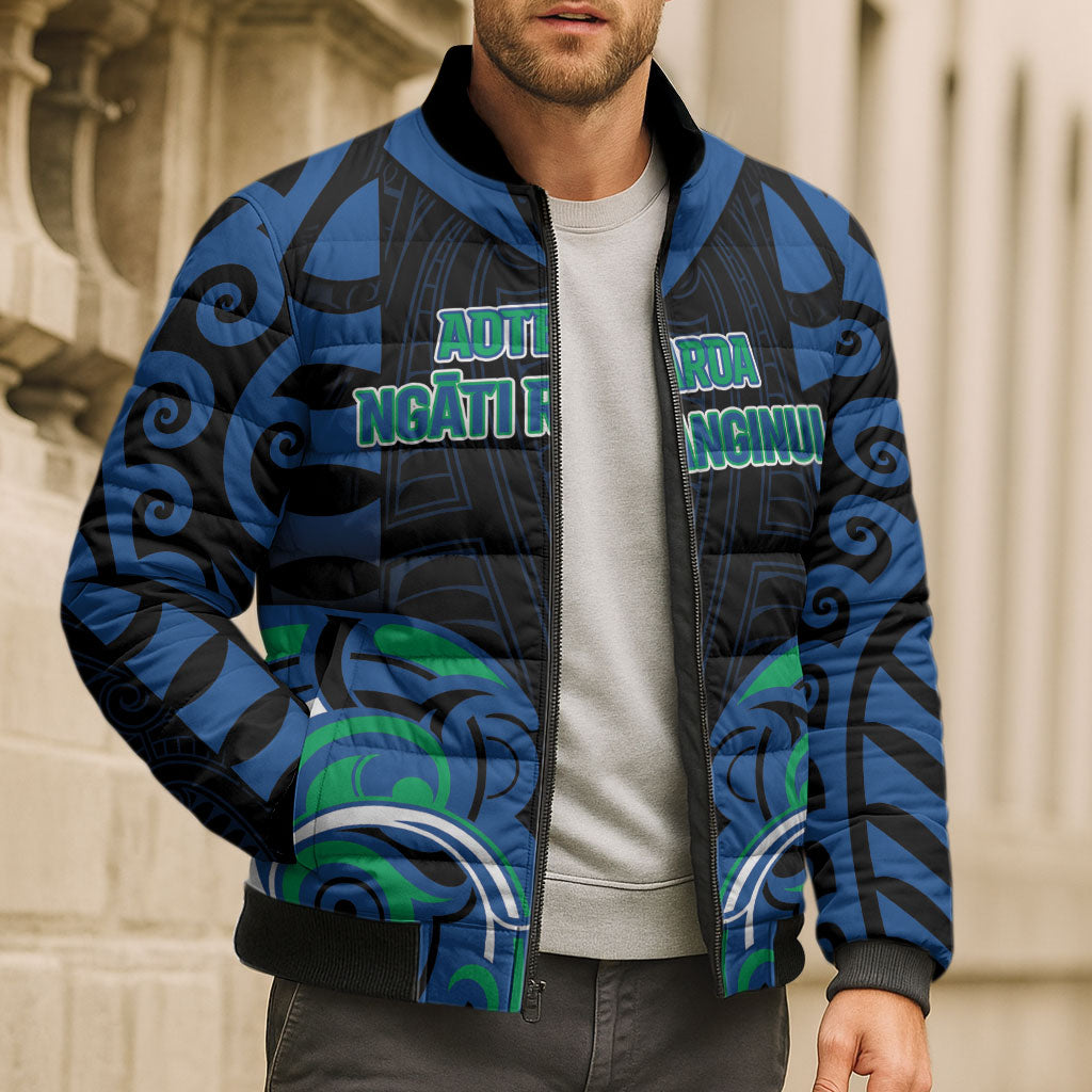 Custom Aotearoa Ngati Ranginui Bomber Puffer Jacket New Zealand Traditional Maori Pattern