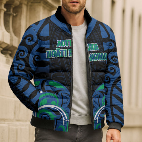 Custom Aotearoa Ngati Ranginui Bomber Puffer Jacket New Zealand Traditional Maori Pattern