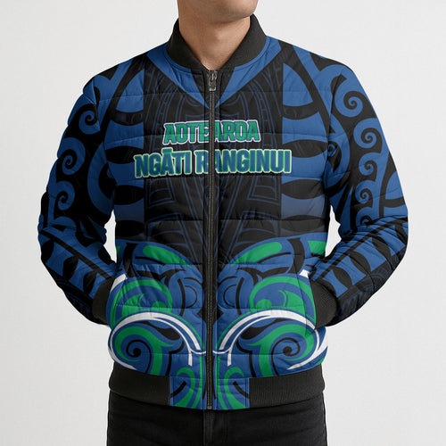 Custom Aotearoa Ngati Ranginui Bomber Puffer Jacket New Zealand Traditional Maori Pattern