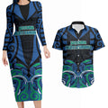 Custom Aotearoa Ngati Ranginui Couples Matching Long Sleeve Bodycon Dress and Hawaiian Shirt New Zealand Traditional Maori Pattern