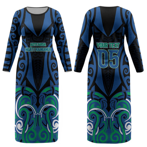 Custom Aotearoa Ngati Ranginui Couples Matching Long Sleeve Bodycon Dress and Hawaiian Shirt New Zealand Traditional Maori Pattern