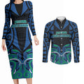 Custom Aotearoa Ngati Ranginui Couples Matching Long Sleeve Bodycon Dress and Long Sleeve Button Shirt New Zealand Traditional Maori Pattern