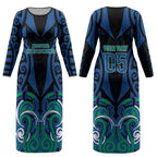 Custom Aotearoa Ngati Ranginui Couples Matching Long Sleeve Bodycon Dress and Long Sleeve Button Shirt New Zealand Traditional Maori Pattern