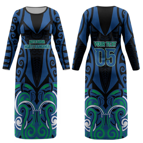 Custom Aotearoa Ngati Ranginui Couples Matching Long Sleeve Bodycon Dress and Long Sleeve Button Shirt New Zealand Traditional Maori Pattern