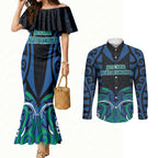 Custom Aotearoa Ngati Ranginui Couples Matching Mermaid Dress and Long Sleeve Button Shirt New Zealand Traditional Maori Pattern