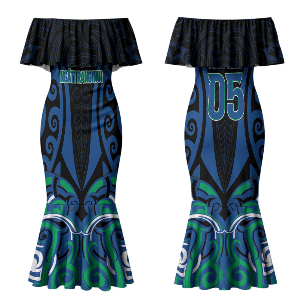 Custom Aotearoa Ngati Ranginui Couples Matching Mermaid Dress and Long Sleeve Button Shirt New Zealand Traditional Maori Pattern