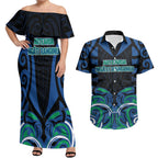Custom Aotearoa Ngati Ranginui Couples Matching Off Shoulder Maxi Dress and Hawaiian Shirt New Zealand Traditional Maori Pattern