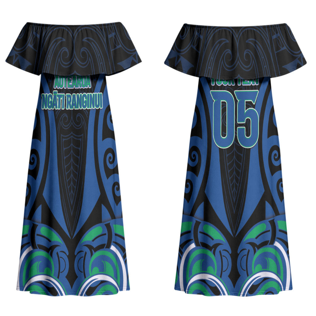 Custom Aotearoa Ngati Ranginui Couples Matching Off Shoulder Maxi Dress and Hawaiian Shirt New Zealand Traditional Maori Pattern