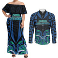 Custom Aotearoa Ngati Ranginui Couples Matching Off Shoulder Maxi Dress and Long Sleeve Button Shirt New Zealand Traditional Maori Pattern