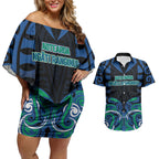 Custom Aotearoa Ngati Ranginui Couples Matching Off Shoulder Short Dress and Hawaiian Shirt New Zealand Traditional Maori Pattern