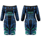 Custom Aotearoa Ngati Ranginui Couples Matching Off The Shoulder Long Sleeve Dress and Long Sleeve Button Shirt New Zealand Traditional Maori Pattern
