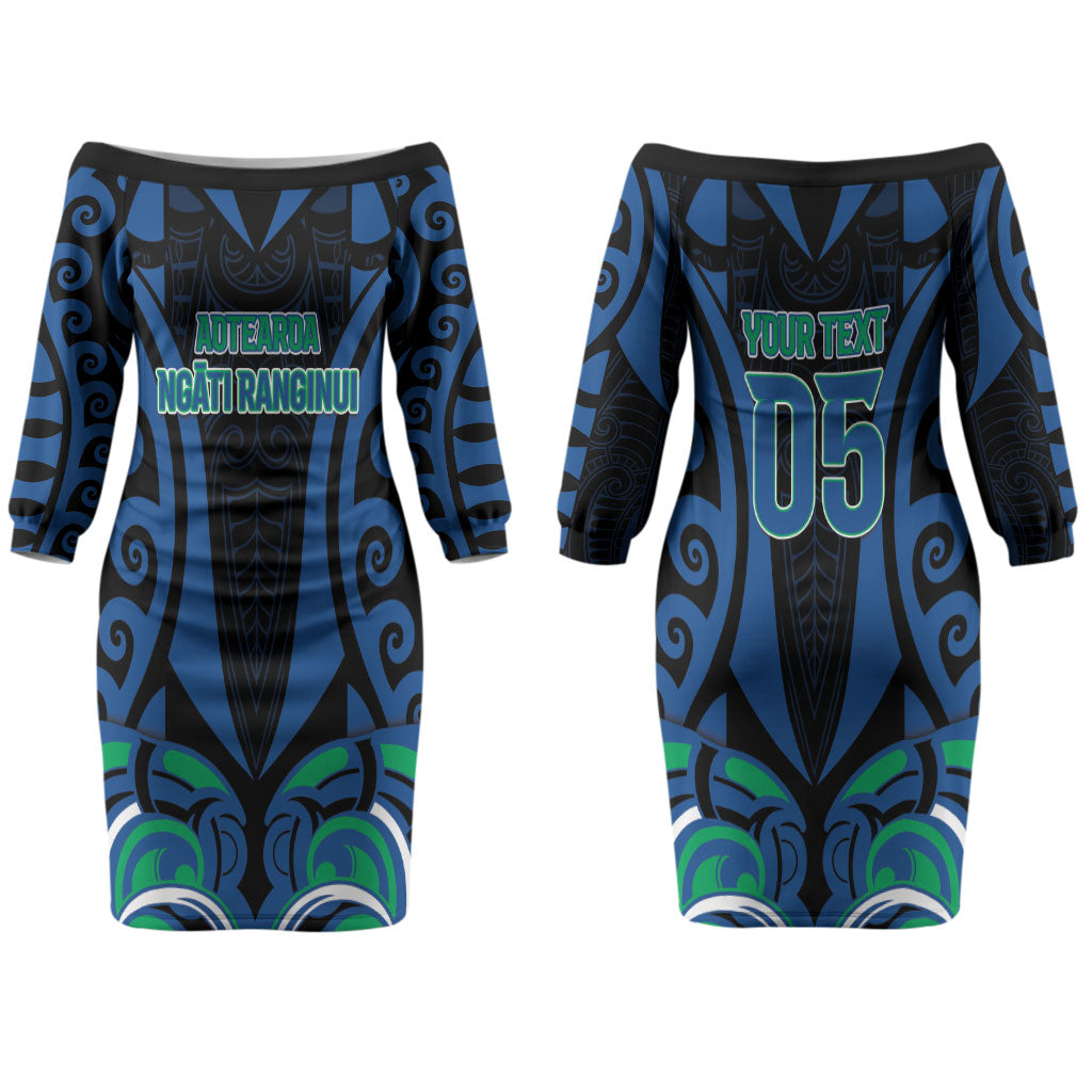 Custom Aotearoa Ngati Ranginui Couples Matching Off The Shoulder Long Sleeve Dress and Long Sleeve Button Shirt New Zealand Traditional Maori Pattern
