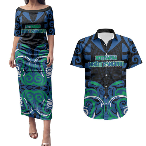 Custom Aotearoa Ngati Ranginui Couples Matching Puletasi and Hawaiian Shirt New Zealand Traditional Maori Pattern