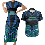 Custom Aotearoa Ngati Ranginui Couples Matching Short Sleeve Bodycon Dress and Hawaiian Shirt New Zealand Traditional Maori Pattern