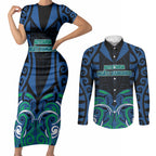 Custom Aotearoa Ngati Ranginui Couples Matching Short Sleeve Bodycon Dress and Long Sleeve Button Shirt New Zealand Traditional Maori Pattern
