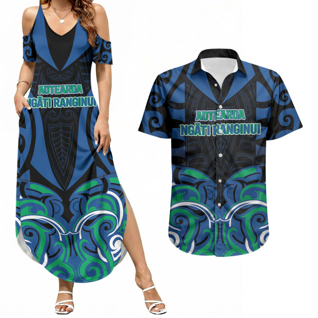 Custom Aotearoa Ngati Ranginui Couples Matching Summer Maxi Dress and Hawaiian Shirt New Zealand Traditional Maori Pattern