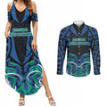 Custom Aotearoa Ngati Ranginui Couples Matching Summer Maxi Dress and Long Sleeve Button Shirt New Zealand Traditional Maori Pattern