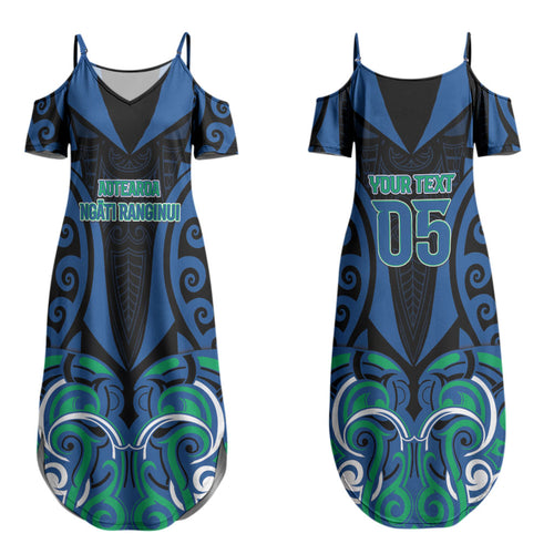 Custom Aotearoa Ngati Ranginui Couples Matching Summer Maxi Dress and Long Sleeve Button Shirt New Zealand Traditional Maori Pattern