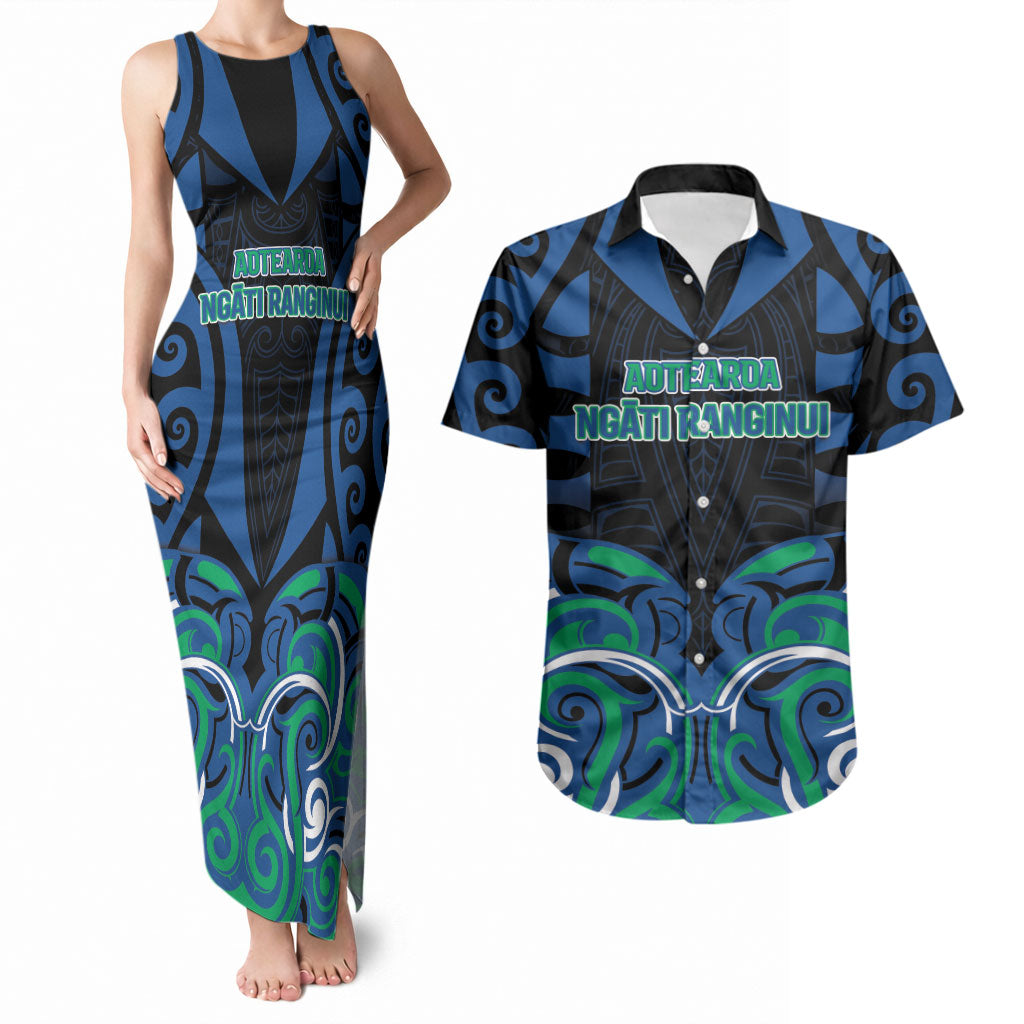 Custom Aotearoa Ngati Ranginui Couples Matching Tank Maxi Dress and Hawaiian Shirt New Zealand Traditional Maori Pattern