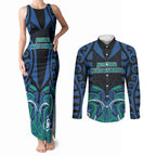 Custom Aotearoa Ngati Ranginui Couples Matching Tank Maxi Dress and Long Sleeve Button Shirt New Zealand Traditional Maori Pattern