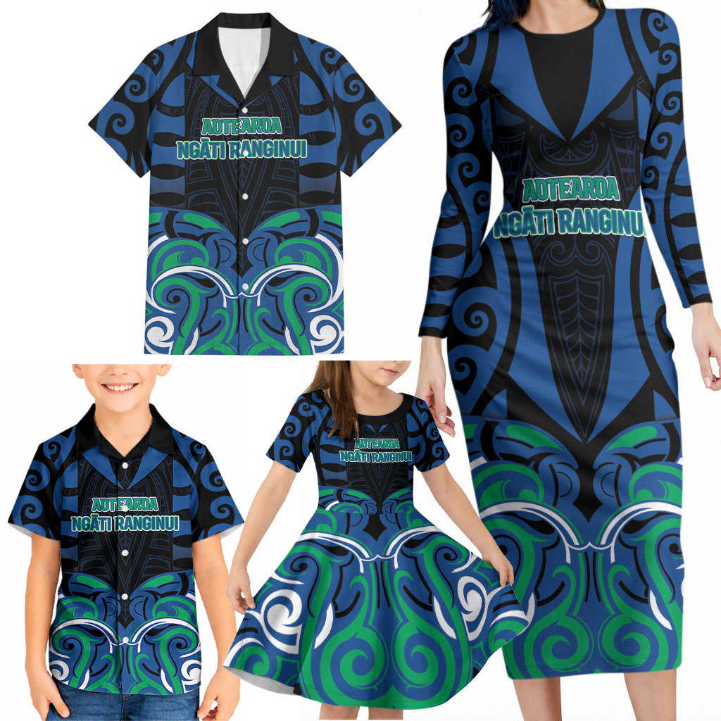 Custom Aotearoa Ngati Ranginui Family Matching Long Sleeve Bodycon Dress and Hawaiian Shirt New Zealand Traditional Maori Pattern