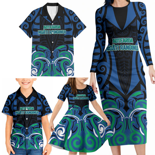 Custom Aotearoa Ngati Ranginui Family Matching Long Sleeve Bodycon Dress and Hawaiian Shirt New Zealand Traditional Maori Pattern
