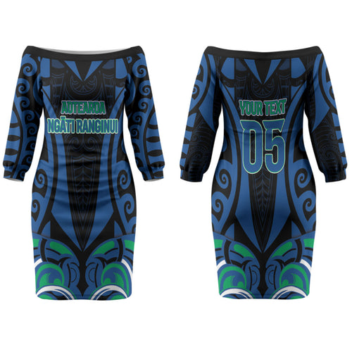 Custom Aotearoa Ngati Ranginui Family Matching Off The Shoulder Long Sleeve Dress and Hawaiian Shirt New Zealand Traditional Maori Pattern