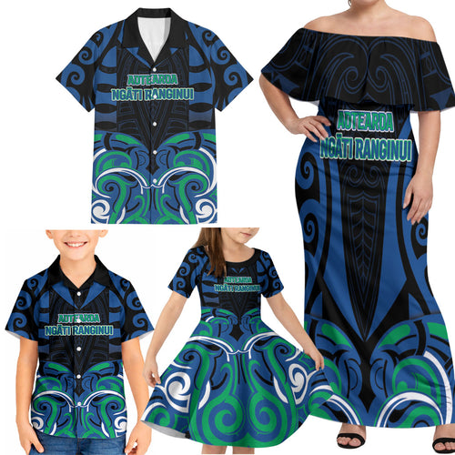 Custom Aotearoa Ngati Ranginui Family Matching Off Shoulder Maxi Dress and Hawaiian Shirt New Zealand Traditional Maori Pattern