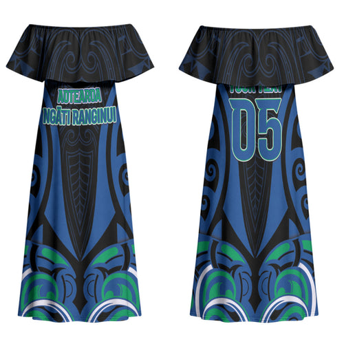 Custom Aotearoa Ngati Ranginui Family Matching Off Shoulder Maxi Dress and Hawaiian Shirt New Zealand Traditional Maori Pattern