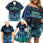 Custom Aotearoa Ngati Ranginui Family Matching Off Shoulder Short Dress and Hawaiian Shirt New Zealand Traditional Maori Pattern