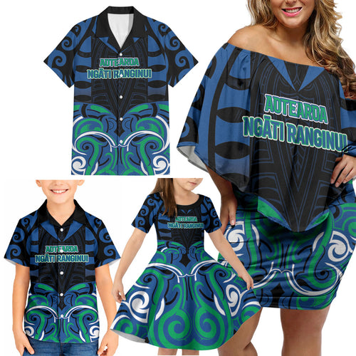 Custom Aotearoa Ngati Ranginui Family Matching Off Shoulder Short Dress and Hawaiian Shirt New Zealand Traditional Maori Pattern
