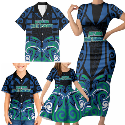 Custom Aotearoa Ngati Ranginui Family Matching Short Sleeve Bodycon Dress and Hawaiian Shirt New Zealand Traditional Maori Pattern