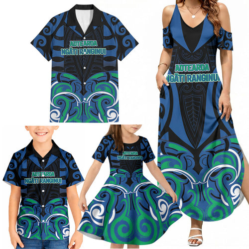 Custom Aotearoa Ngati Ranginui Family Matching Summer Maxi Dress and Hawaiian Shirt New Zealand Traditional Maori Pattern