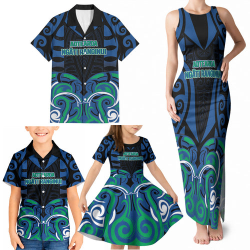 Custom Aotearoa Ngati Ranginui Family Matching Tank Maxi Dress and Hawaiian Shirt New Zealand Traditional Maori Pattern