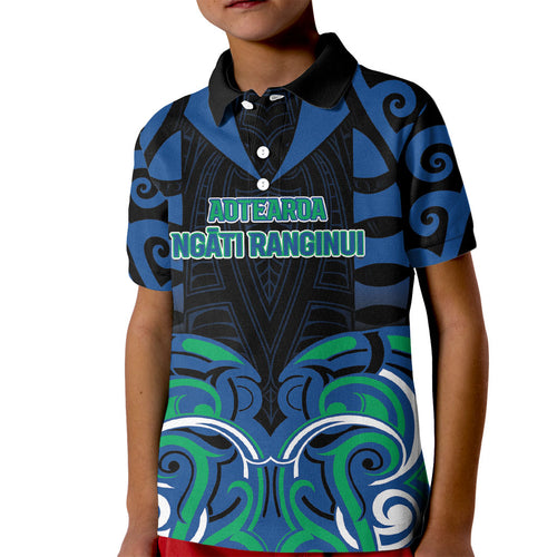 Custom Aotearoa Ngati Ranginui Kid Polo Shirt New Zealand Traditional Maori Pattern