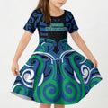 Custom Aotearoa Ngati Ranginui Kid Short Sleeve Dress New Zealand Traditional Maori Pattern