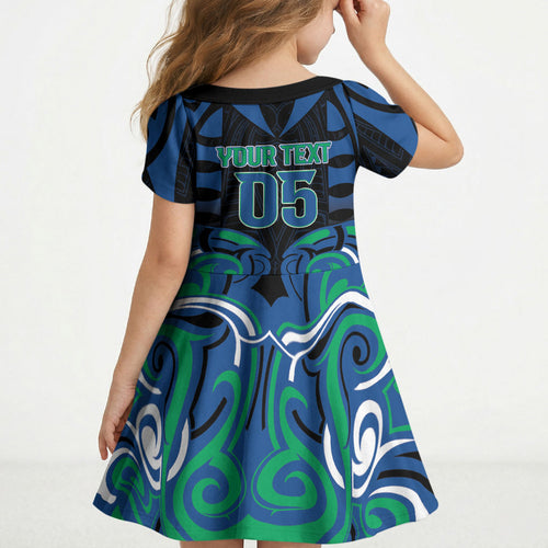 Custom Aotearoa Ngati Ranginui Kid Short Sleeve Dress New Zealand Traditional Maori Pattern