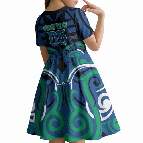 Custom Aotearoa Ngati Ranginui Kid Short Sleeve Dress New Zealand Traditional Maori Pattern