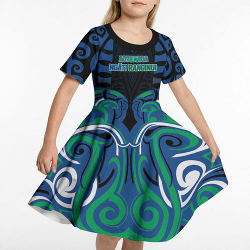 Custom Aotearoa Ngati Ranginui Kid Short Sleeve Dress New Zealand Traditional Maori Pattern