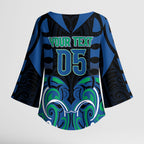 Custom Aotearoa Ngati Ranginui Kimono Sleeve Blouse New Zealand Traditional Maori Pattern