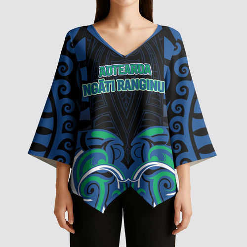 Custom Aotearoa Ngati Ranginui Kimono Sleeve Blouse New Zealand Traditional Maori Pattern