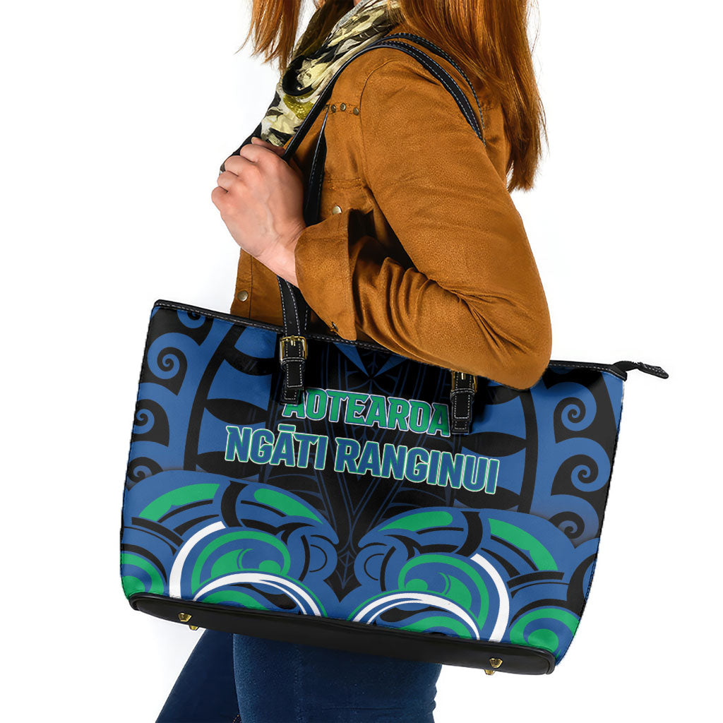 Aotearoa Ngati Ranginui Leather Tote Bag New Zealand Traditional Maori Pattern