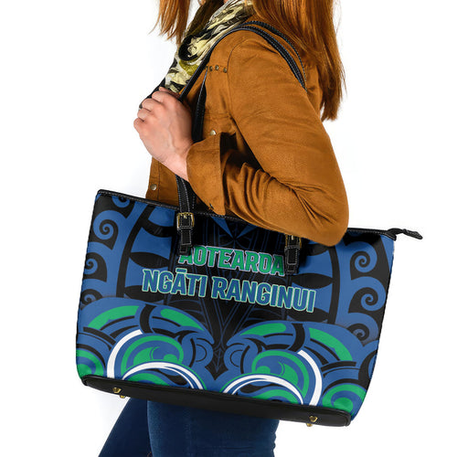 Aotearoa Ngati Ranginui Leather Tote Bag New Zealand Traditional Maori Pattern