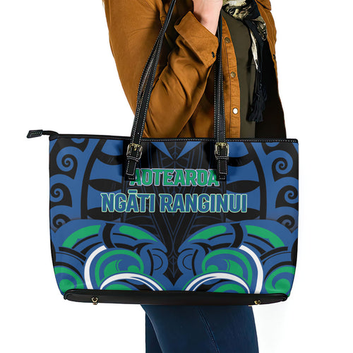 Aotearoa Ngati Ranginui Leather Tote Bag New Zealand Traditional Maori Pattern