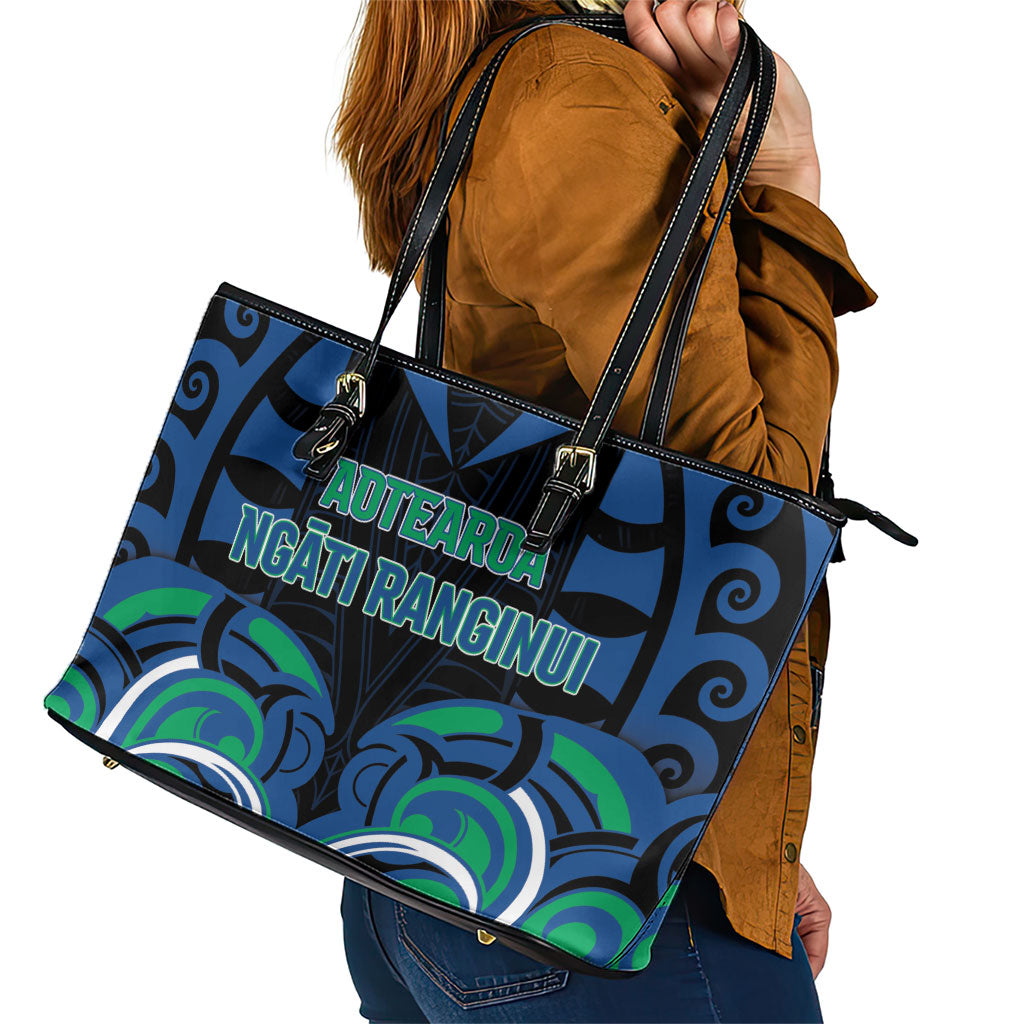 Aotearoa Ngati Ranginui Leather Tote Bag New Zealand Traditional Maori Pattern